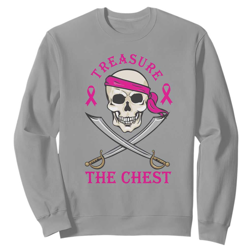 Breast Cancer Support Sweatshirt Treasure The Chest Pirate Skull Sword Pink Ribbon