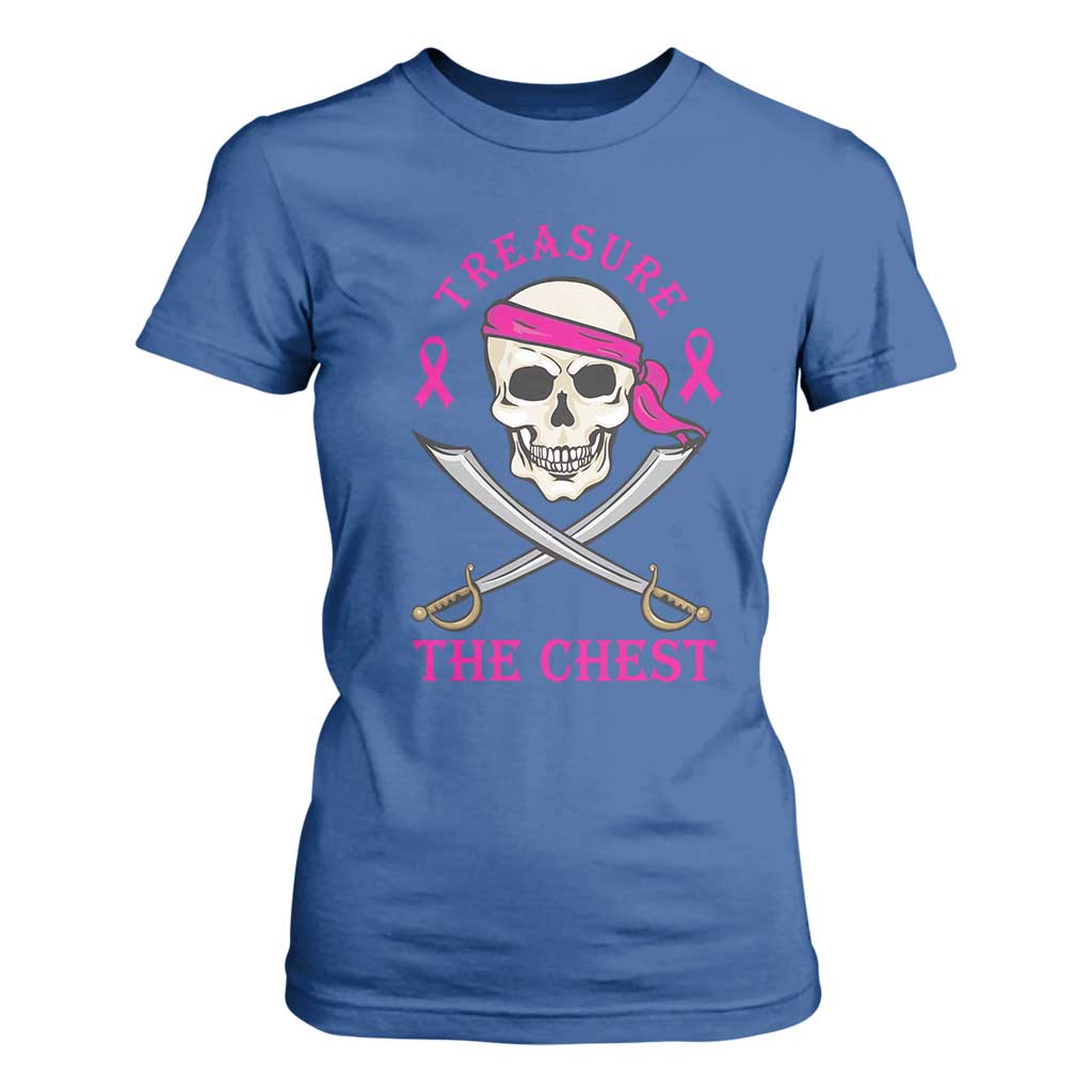 Breast Cancer Support T Shirt For Women Treasure The Chest Pirate Skull Sword Pink Ribbon