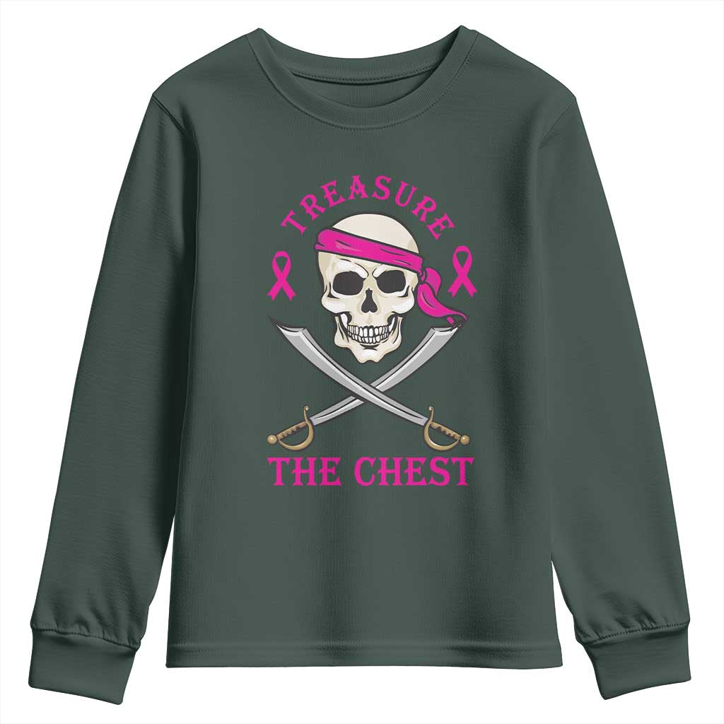 Breast Cancer Support Youth Sweatshirt Treasure The Chest Pirate Skull Sword Pink Ribbon
