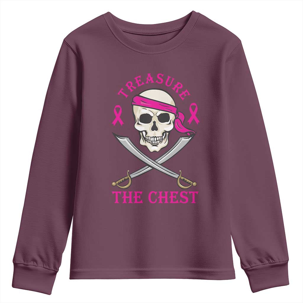 Breast Cancer Support Youth Sweatshirt Treasure The Chest Pirate Skull Sword Pink Ribbon
