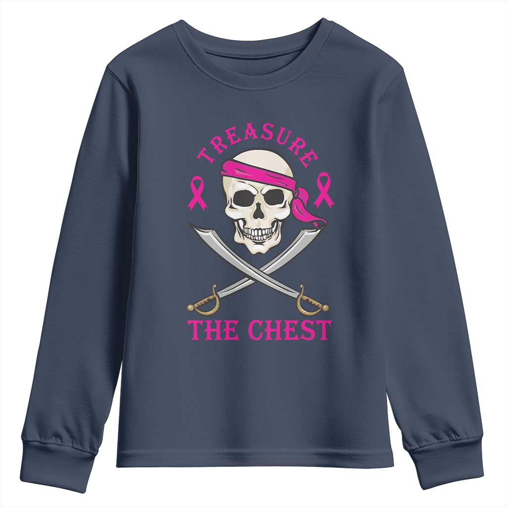 Breast Cancer Support Youth Sweatshirt Treasure The Chest Pirate Skull Sword Pink Ribbon