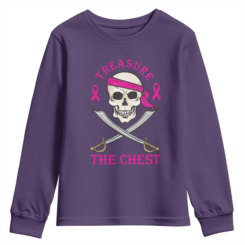 Breast Cancer Support Youth Sweatshirt Treasure The Chest Pirate Skull Sword Pink Ribbon