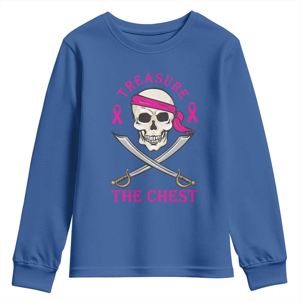 Breast Cancer Support Youth Sweatshirt Treasure The Chest Pirate Skull Sword Pink Ribbon