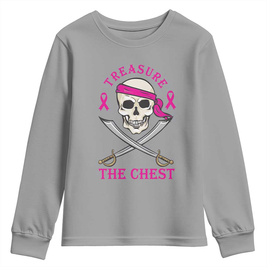 Breast Cancer Support Youth Sweatshirt Treasure The Chest Pirate Skull Sword Pink Ribbon