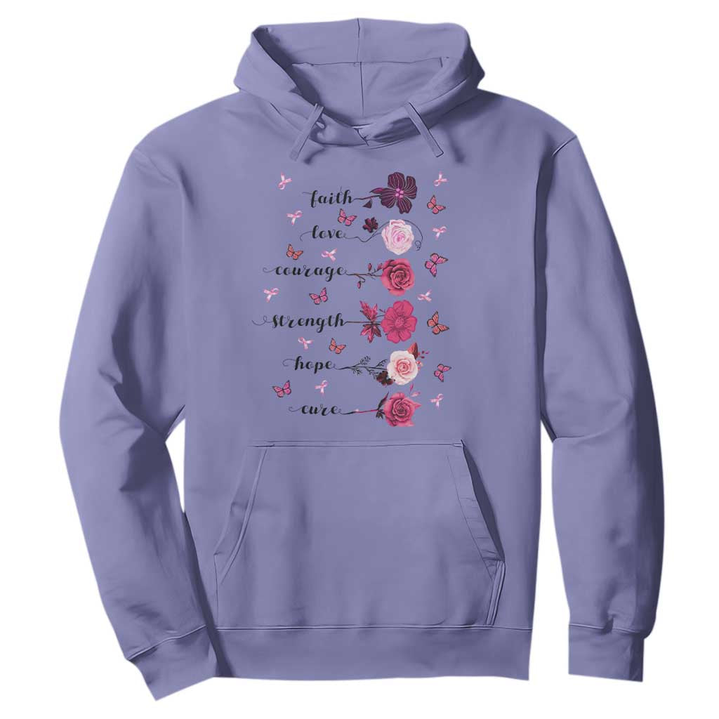 Breast Cancer Support Hoodie Faith Love Courage Strength Hope Cure Pink Flower Roses Butterfly