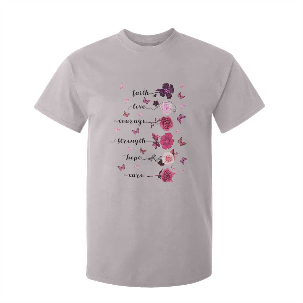 Breast Cancer Support T Shirt For Kid Faith Love Courage Strength Hope Cure Pink Flower Roses Butterfly