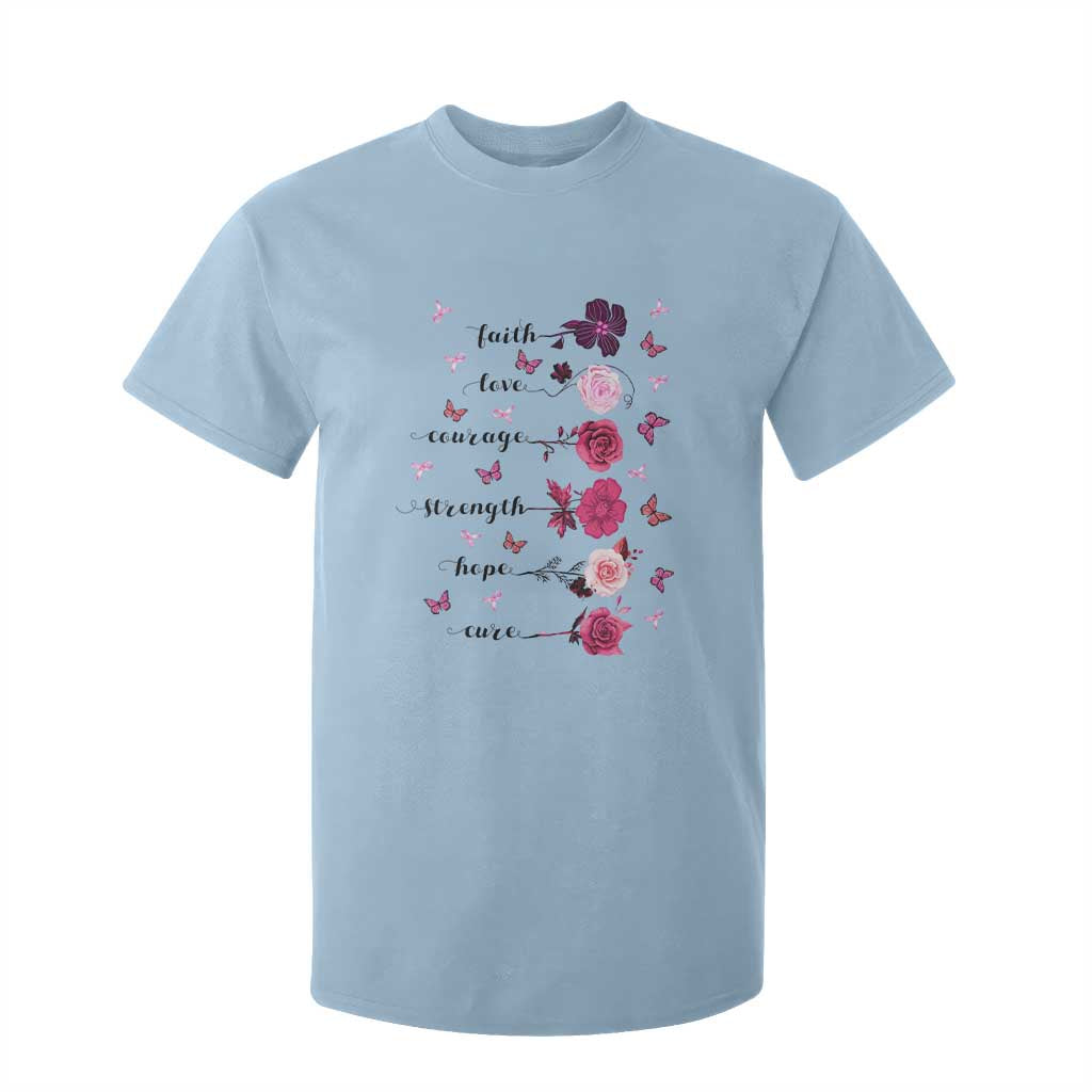 Breast Cancer Support T Shirt For Kid Faith Love Courage Strength Hope Cure Pink Flower Roses Butterfly