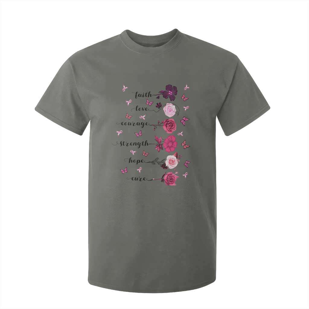 Breast Cancer Support T Shirt For Kid Faith Love Courage Strength Hope Cure Pink Flower Roses Butterfly