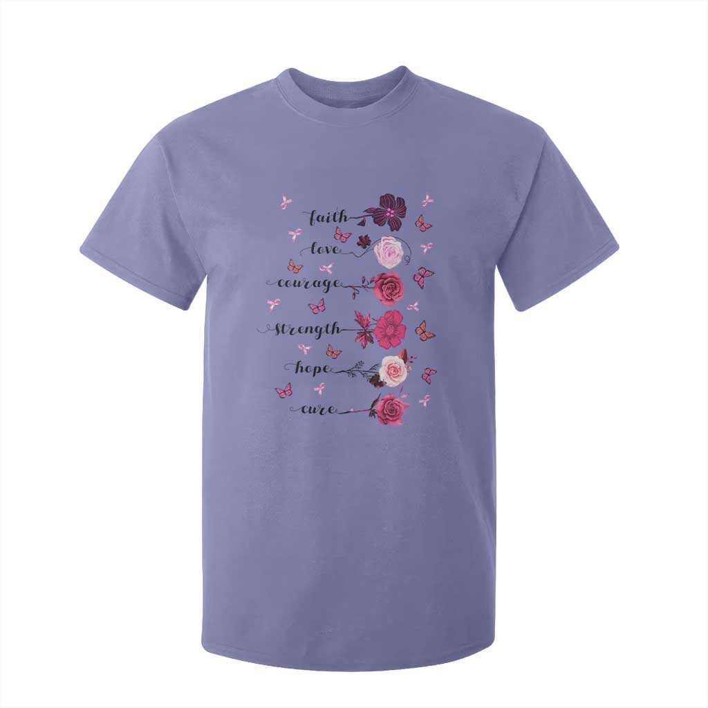 Breast Cancer Support T Shirt For Kid Faith Love Courage Strength Hope Cure Pink Flower Roses Butterfly