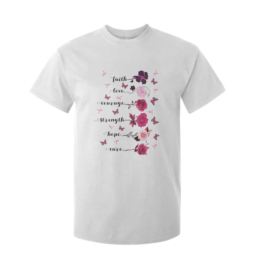 Breast Cancer Support T Shirt For Kid Faith Love Courage Strength Hope Cure Pink Flower Roses Butterfly