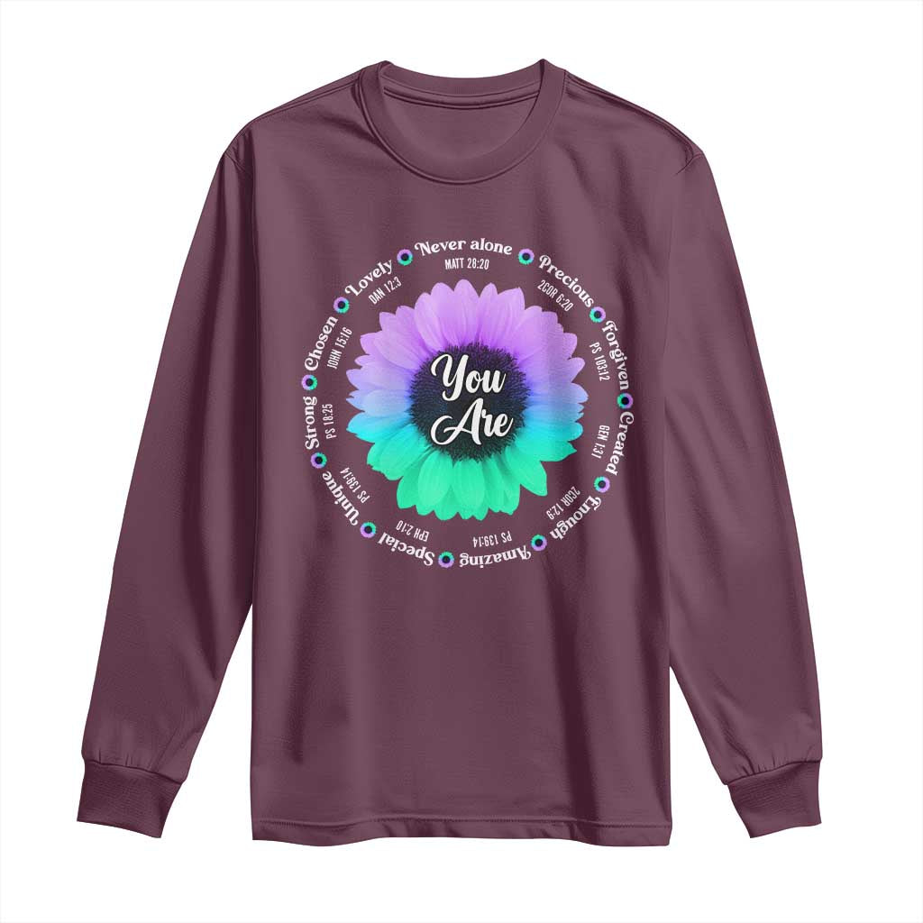 Suicide Prevention Support Long Sleeve Shirt You Are Never Alone Enough Amazing Special Strong Lovely Sunflower
