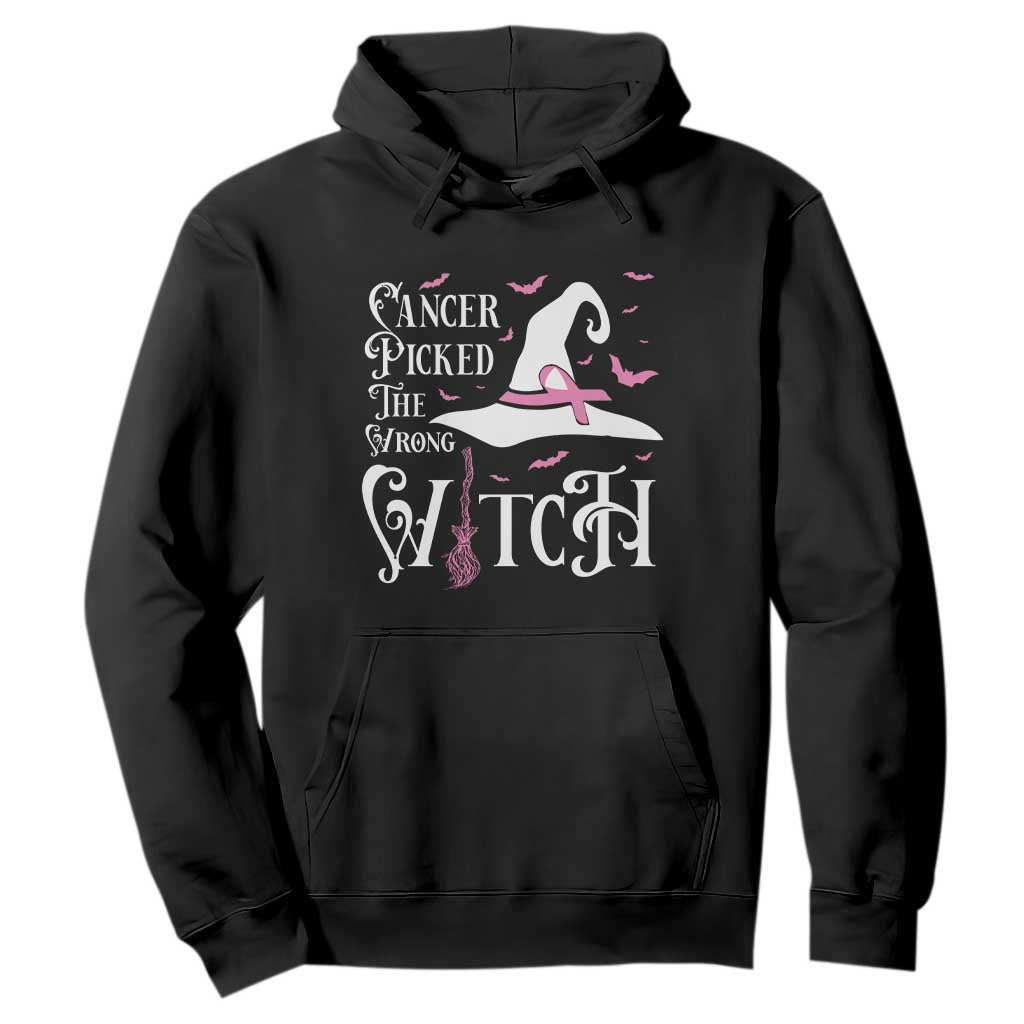 Breast Cancer Support Hoodie Cancer Picked The Wrong Witch Hat Broom Bat Pink Ribbon