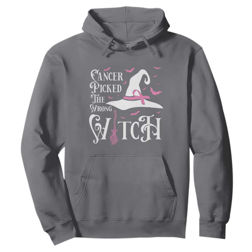 Breast Cancer Support Hoodie Cancer Picked The Wrong Witch Hat Broom Bat Pink Ribbon