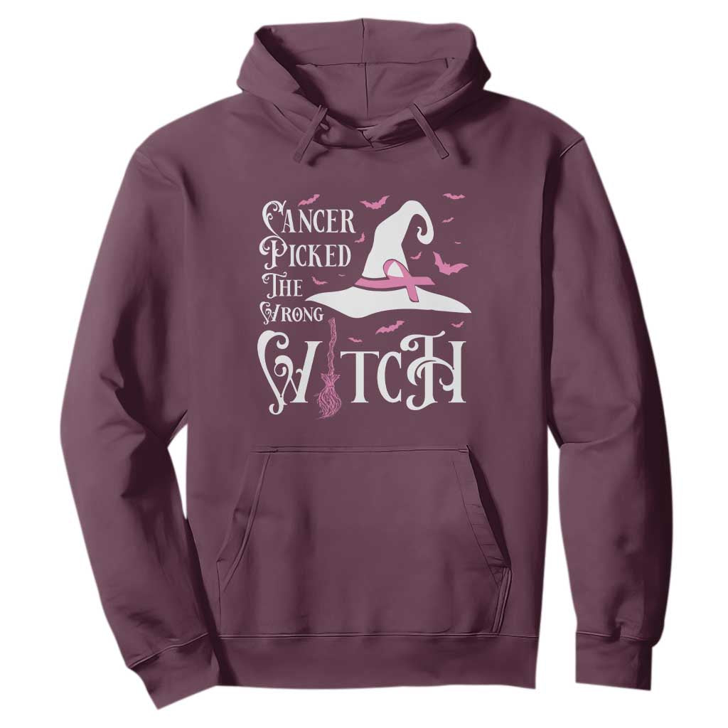 Breast Cancer Support Hoodie Cancer Picked The Wrong Witch Hat Broom Bat Pink Ribbon