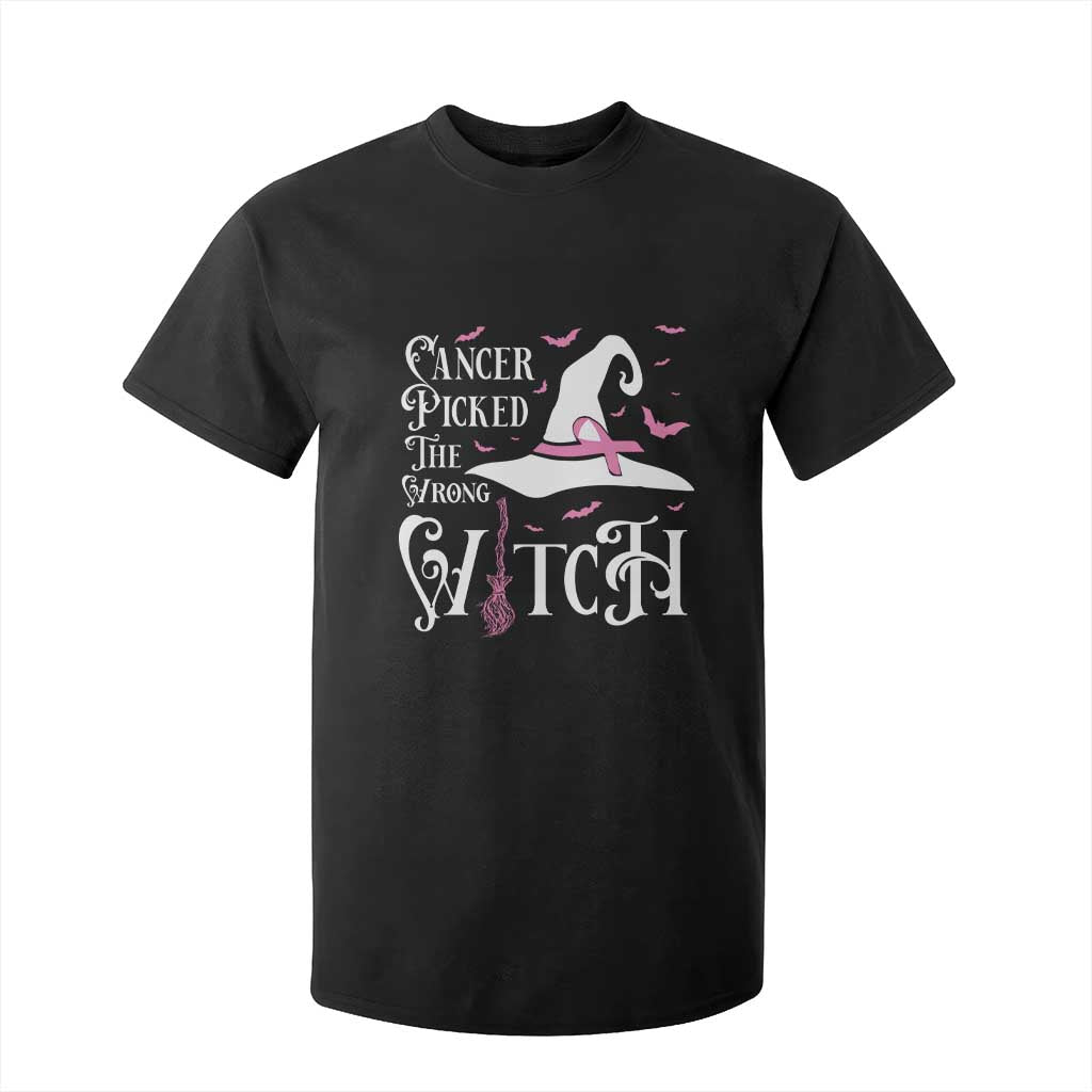 Breast Cancer Support T Shirt For Kid Cancer Picked The Wrong Witch Hat Broom Bat Pink Ribbon