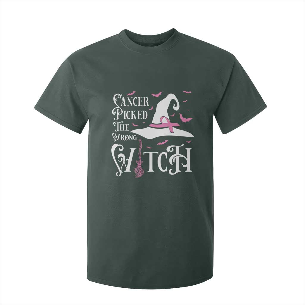 Breast Cancer Support T Shirt For Kid Cancer Picked The Wrong Witch Hat Broom Bat Pink Ribbon