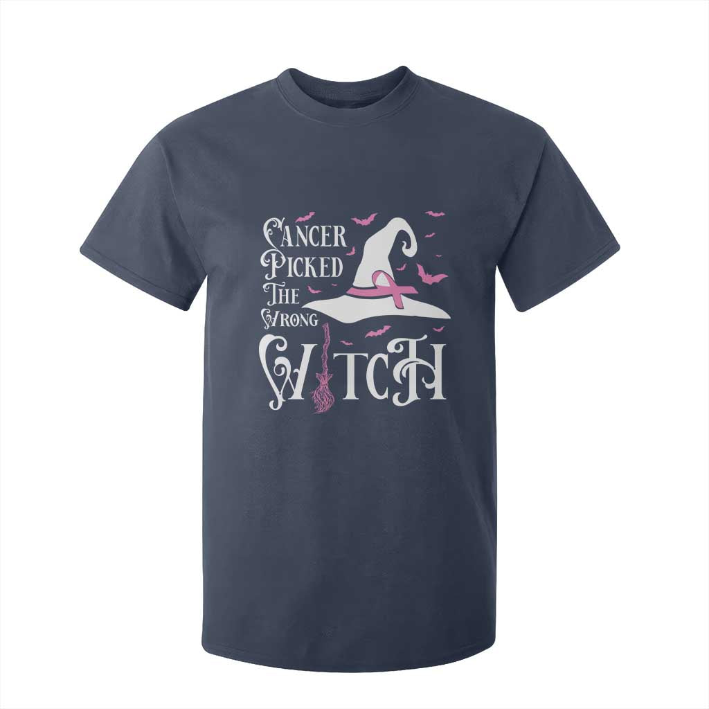 Breast Cancer Support T Shirt For Kid Cancer Picked The Wrong Witch Hat Broom Bat Pink Ribbon