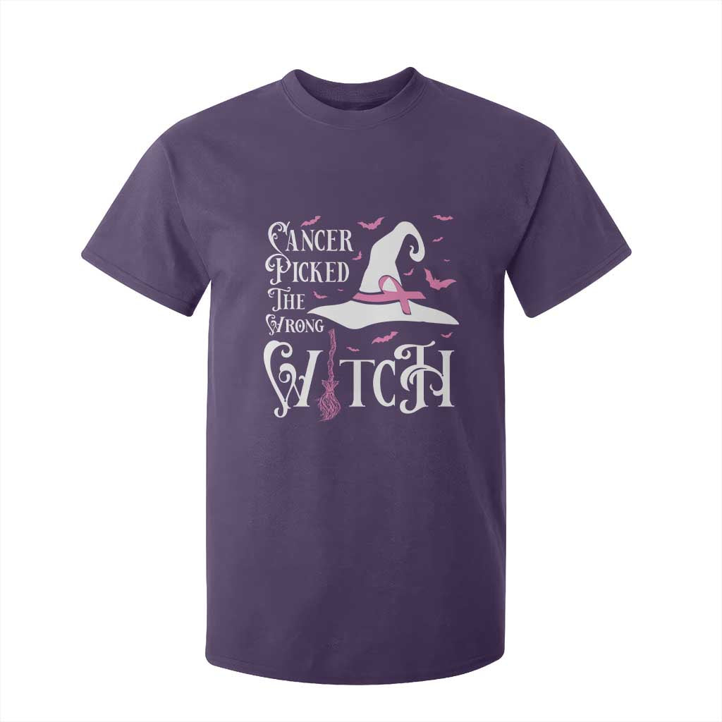 Breast Cancer Support T Shirt For Kid Cancer Picked The Wrong Witch Hat Broom Bat Pink Ribbon