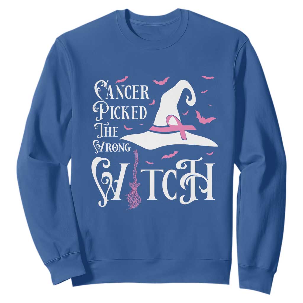 Breast Cancer Support Sweatshirt Cancer Picked The Wrong Witch Hat Broom Bat Pink Ribbon