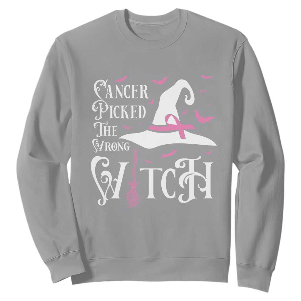 Breast Cancer Support Sweatshirt Cancer Picked The Wrong Witch Hat Broom Bat Pink Ribbon