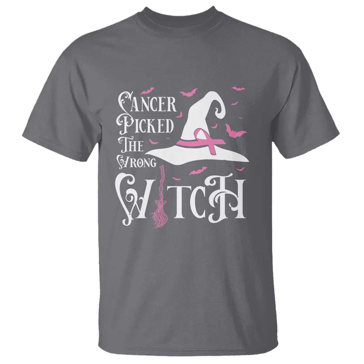 Breast Cancer Support T Shirt Cancer Picked The Wrong Witch Hat Broom Bat Pink Ribbon