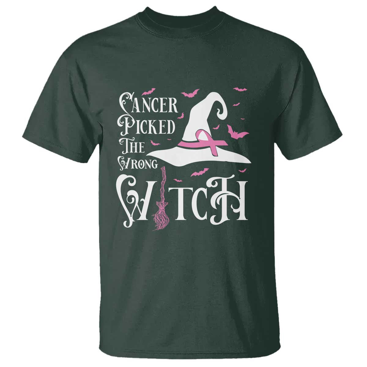 Breast Cancer Support T Shirt Cancer Picked The Wrong Witch Hat Broom Bat Pink Ribbon