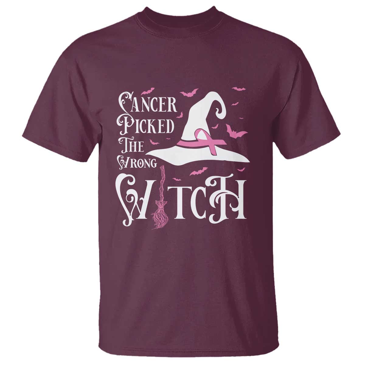Breast Cancer Support T Shirt Cancer Picked The Wrong Witch Hat Broom Bat Pink Ribbon