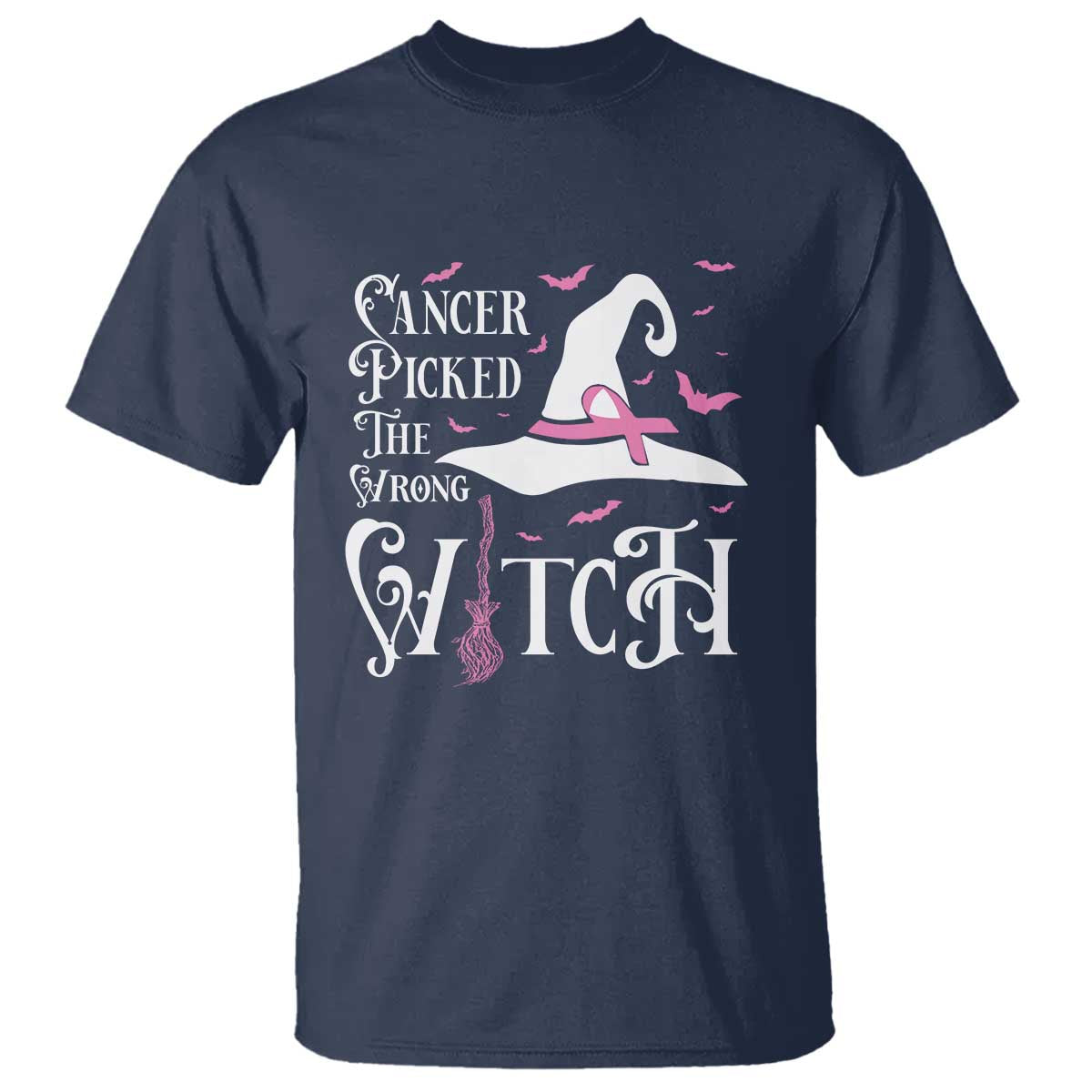 Breast Cancer Support T Shirt Cancer Picked The Wrong Witch Hat Broom Bat Pink Ribbon