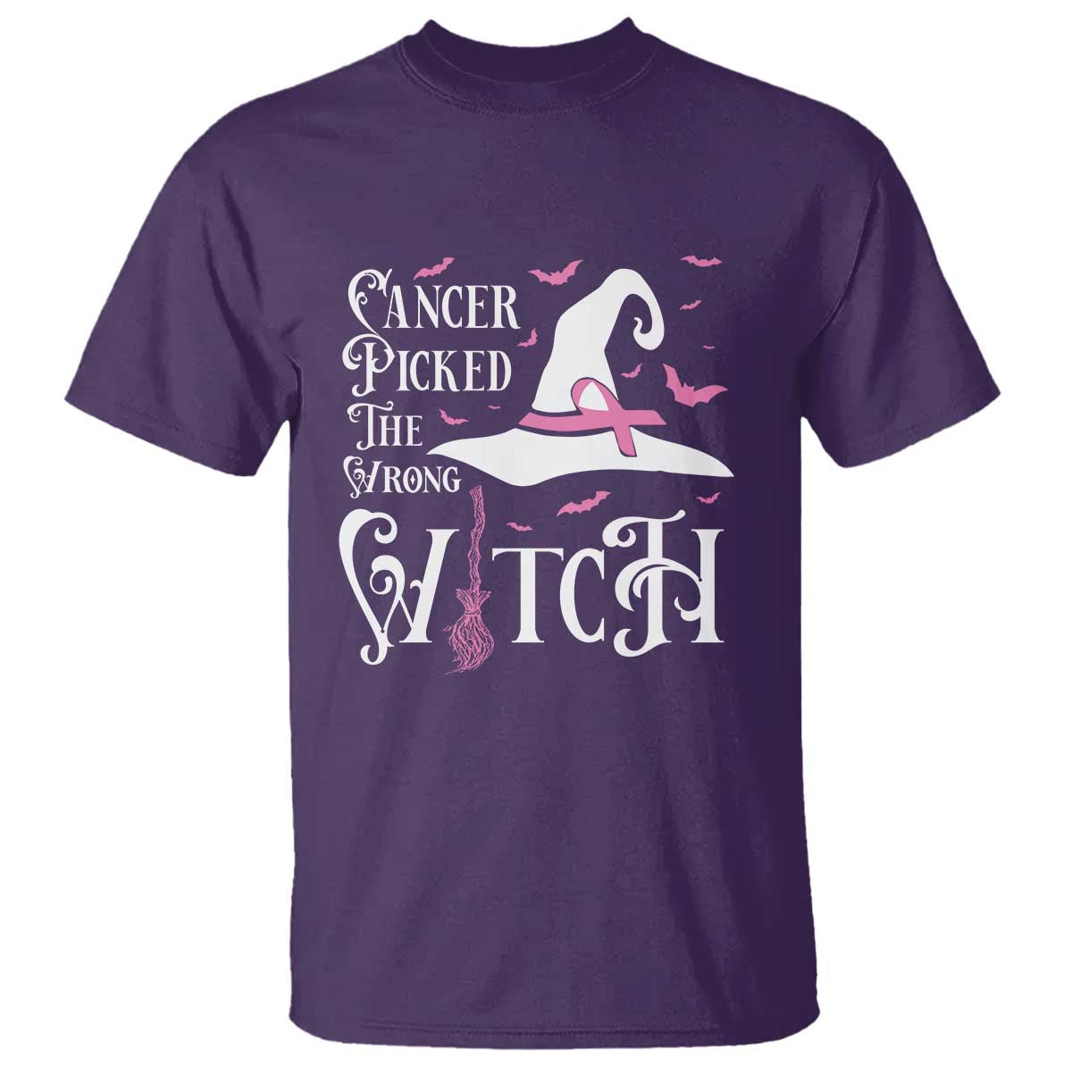 Breast Cancer Support T Shirt Cancer Picked The Wrong Witch Hat Broom Bat Pink Ribbon