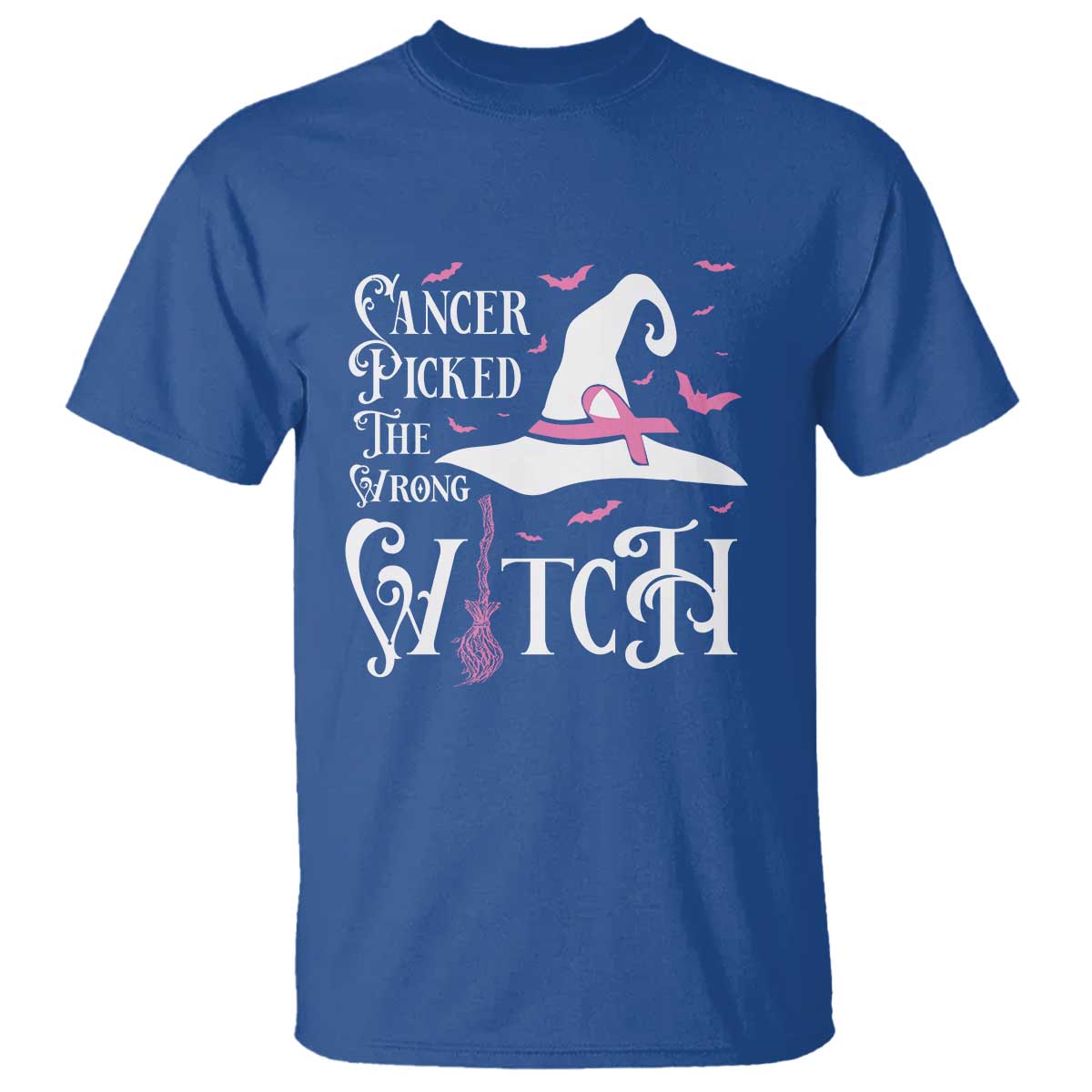 Breast Cancer Support T Shirt Cancer Picked The Wrong Witch Hat Broom Bat Pink Ribbon
