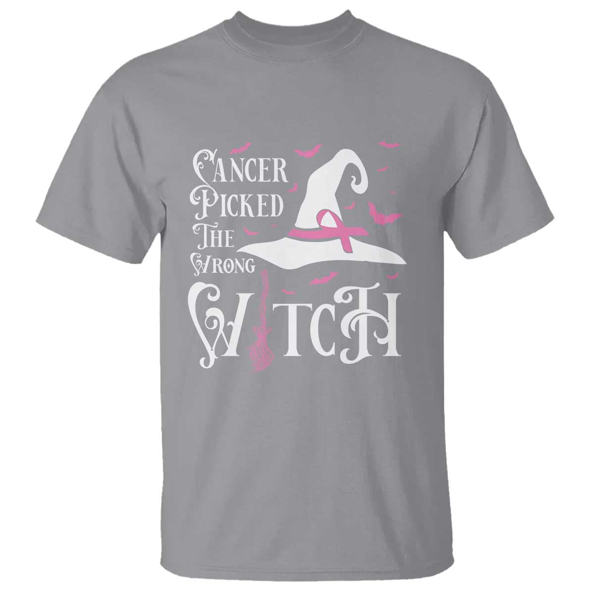 Breast Cancer Support T Shirt Cancer Picked The Wrong Witch Hat Broom Bat Pink Ribbon