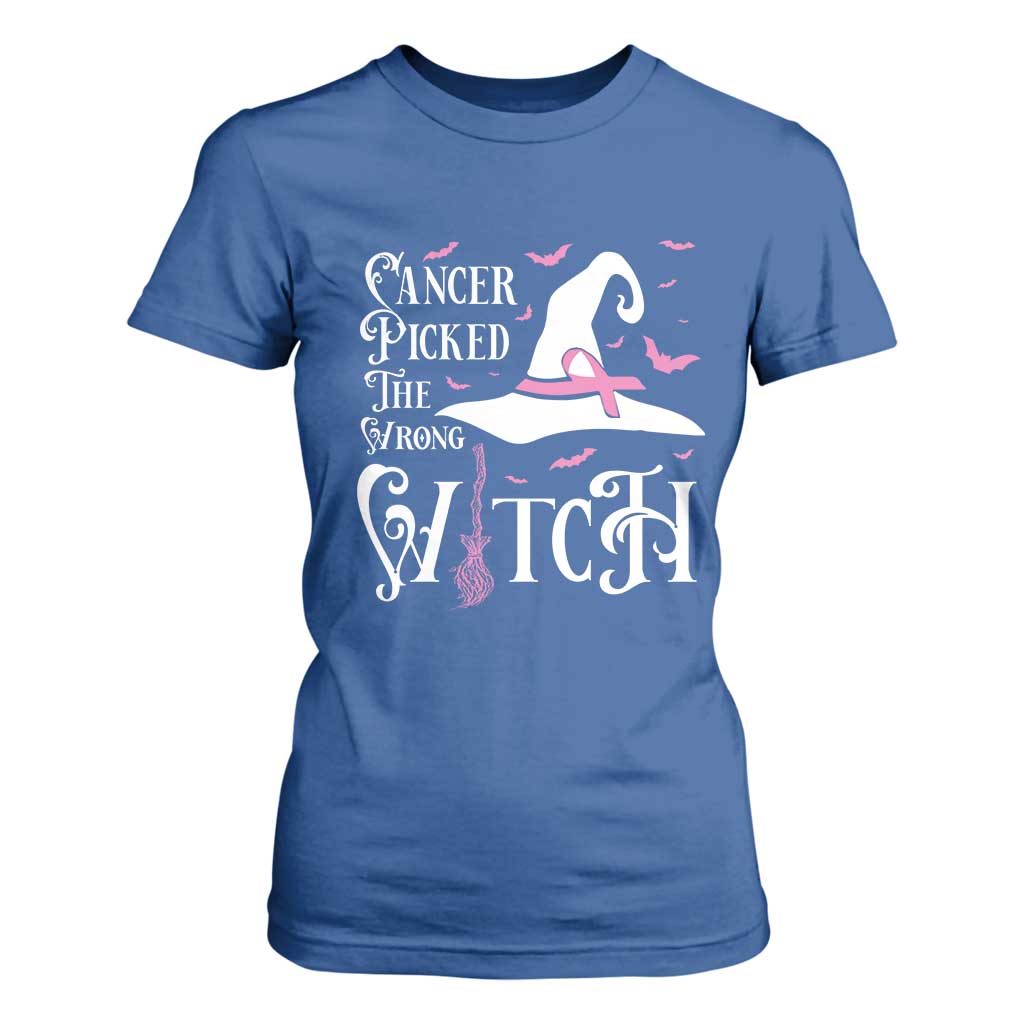 Breast Cancer Support T Shirt For Women Cancer Picked The Wrong Witch Hat Broom Bat Pink Ribbon
