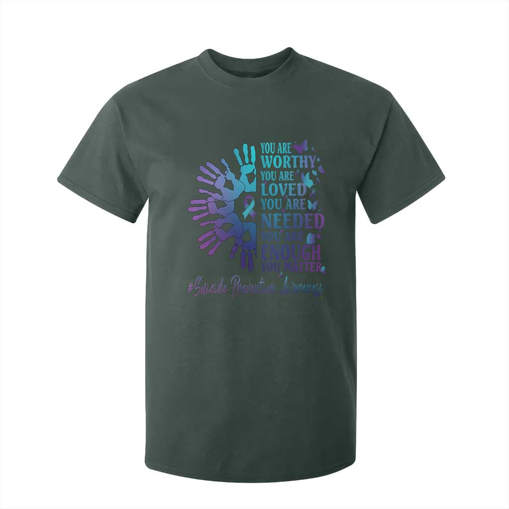 Suicide Prevention Support T Shirt For Kid You Are Worthy You Are Loved You Are Needed You Are Enough Hand Butterfly