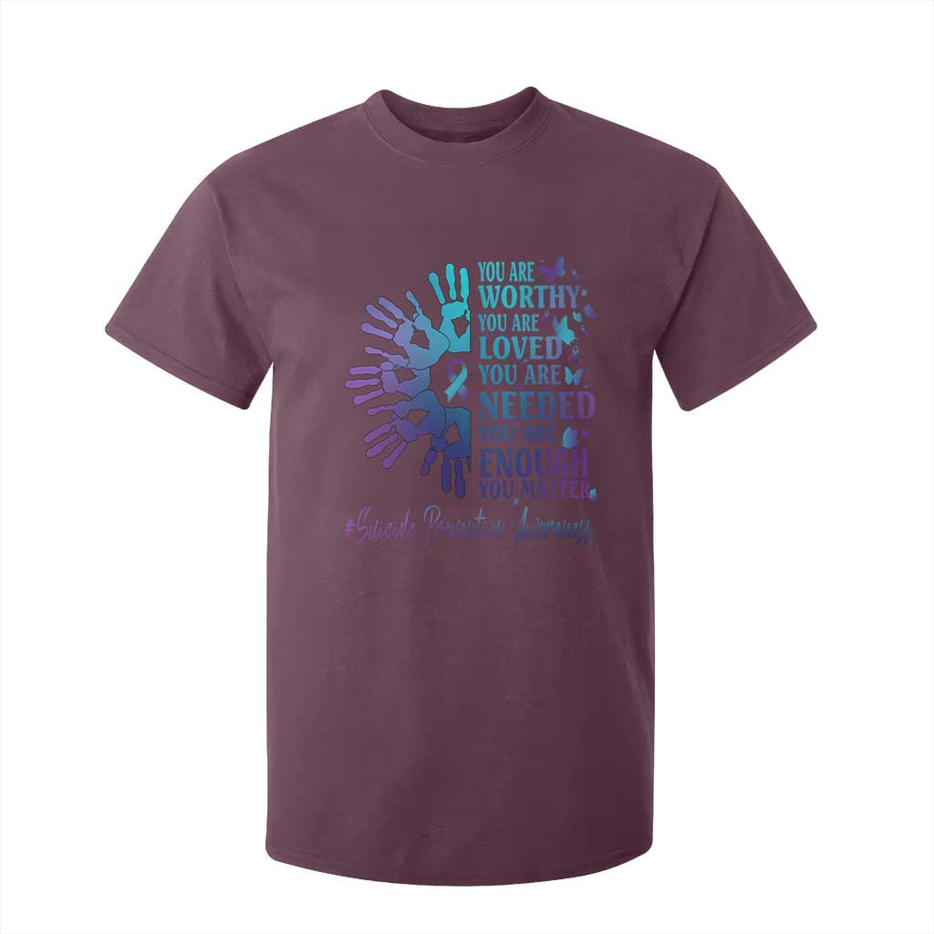 Suicide Prevention Support T Shirt For Kid You Are Worthy You Are Loved You Are Needed You Are Enough Hand Butterfly