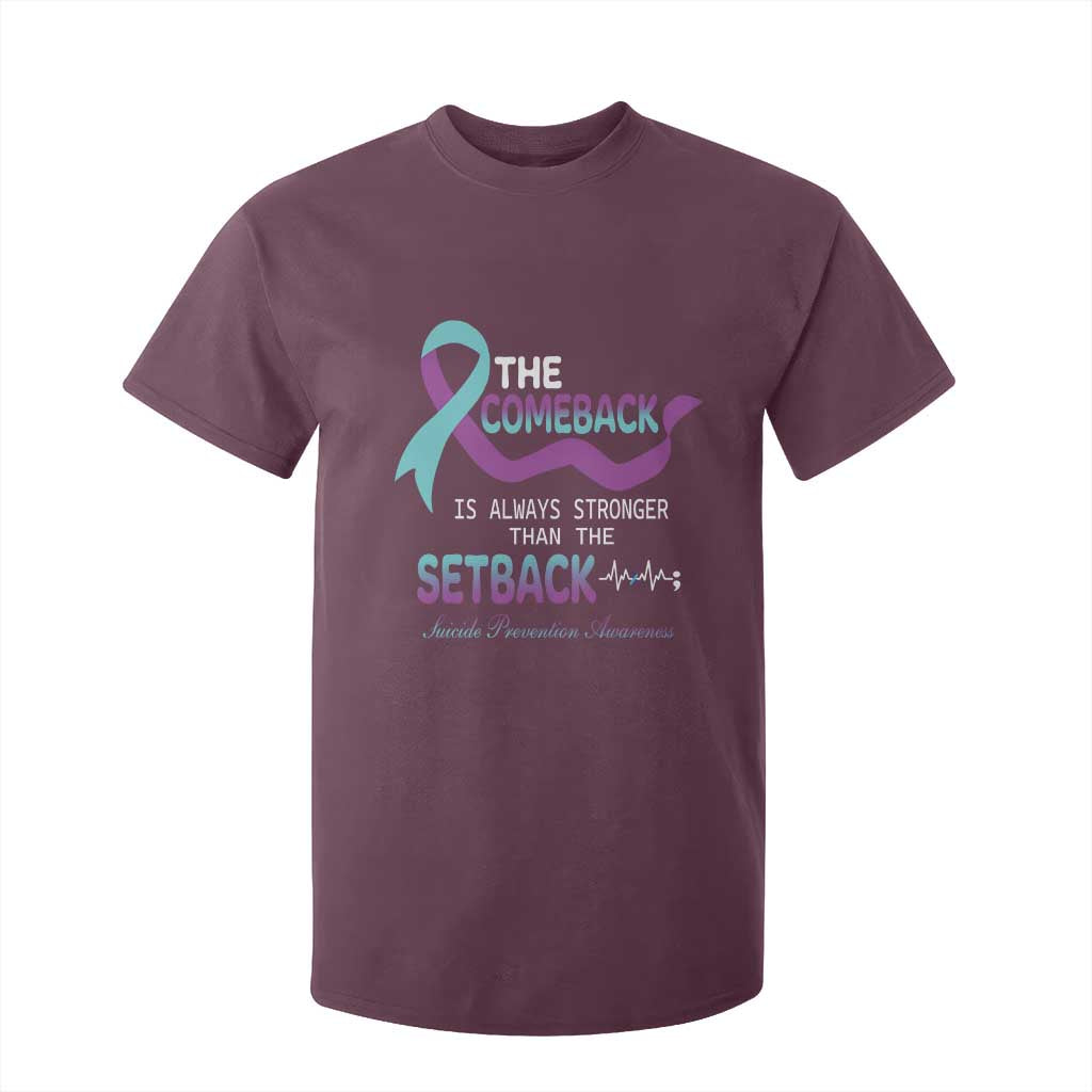 Suicide Prevention Support T Shirt For Kid The Comeback Is Always Stronger Than The Setback Heartbeat
