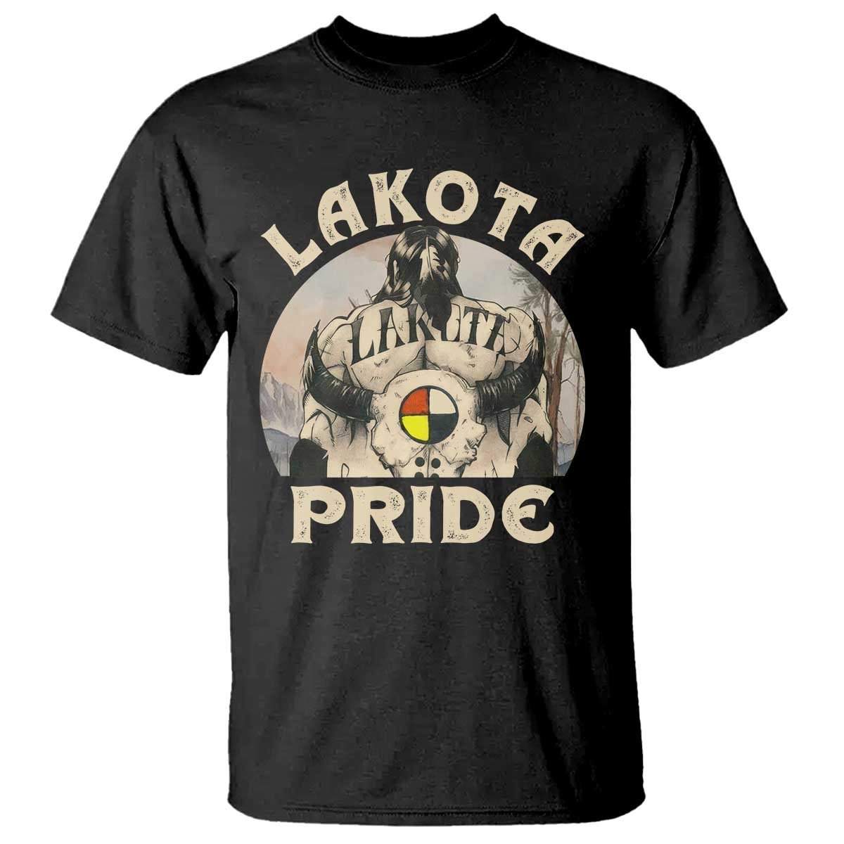 native-american-t-shirt-lakota-pride-medicine-wheel-cow-skull