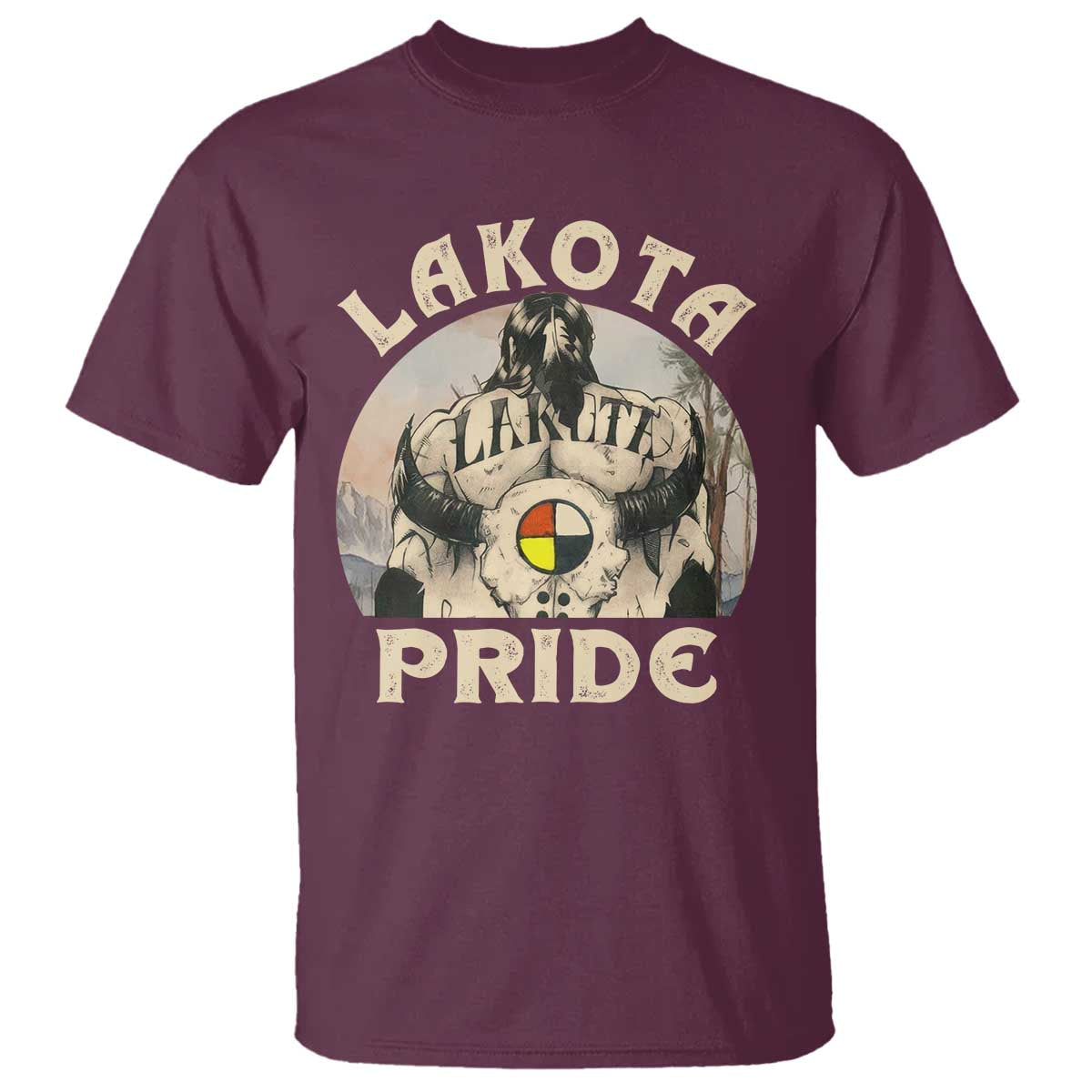 native-american-t-shirt-lakota-pride-medicine-wheel-cow-skull