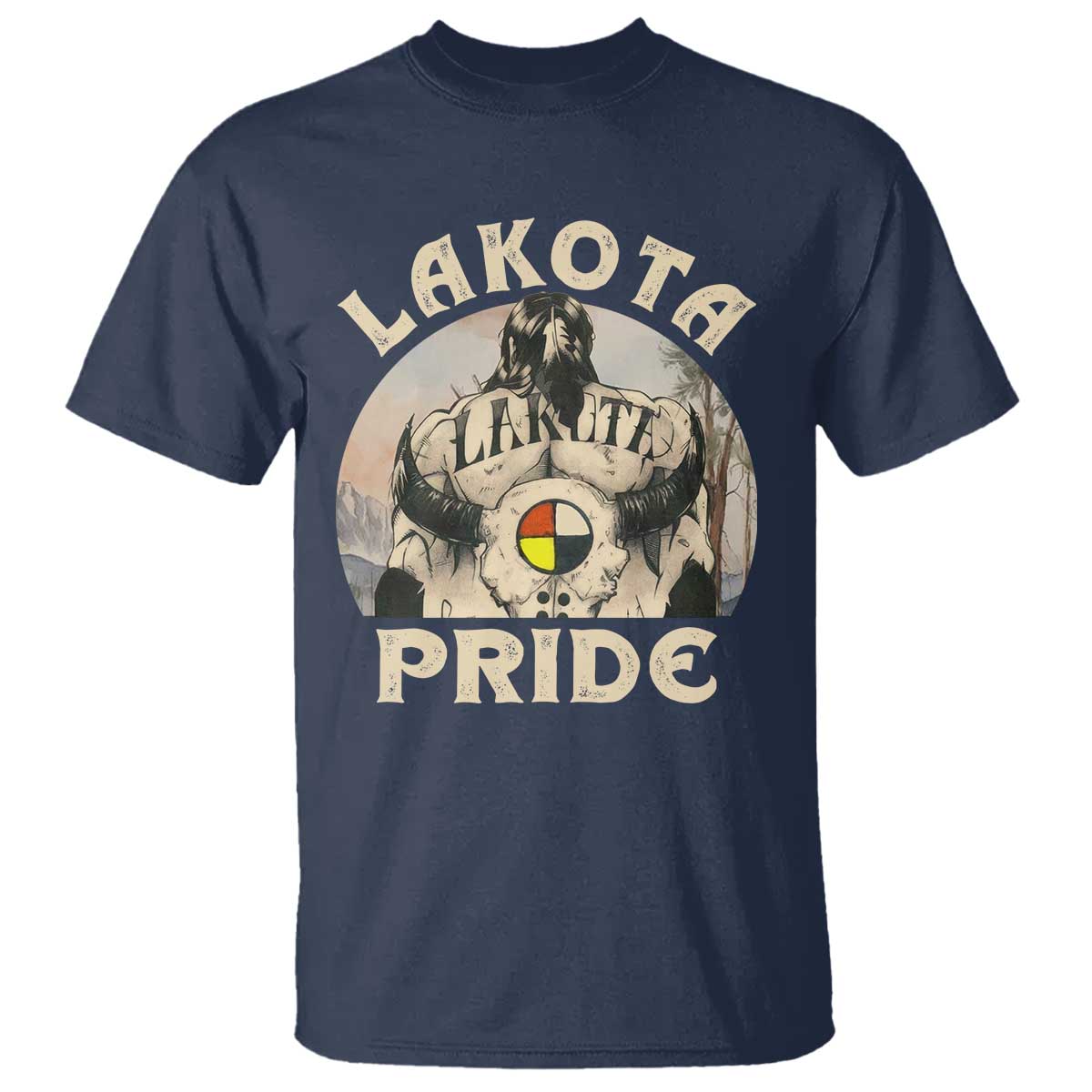 native-american-t-shirt-lakota-pride-medicine-wheel-cow-skull