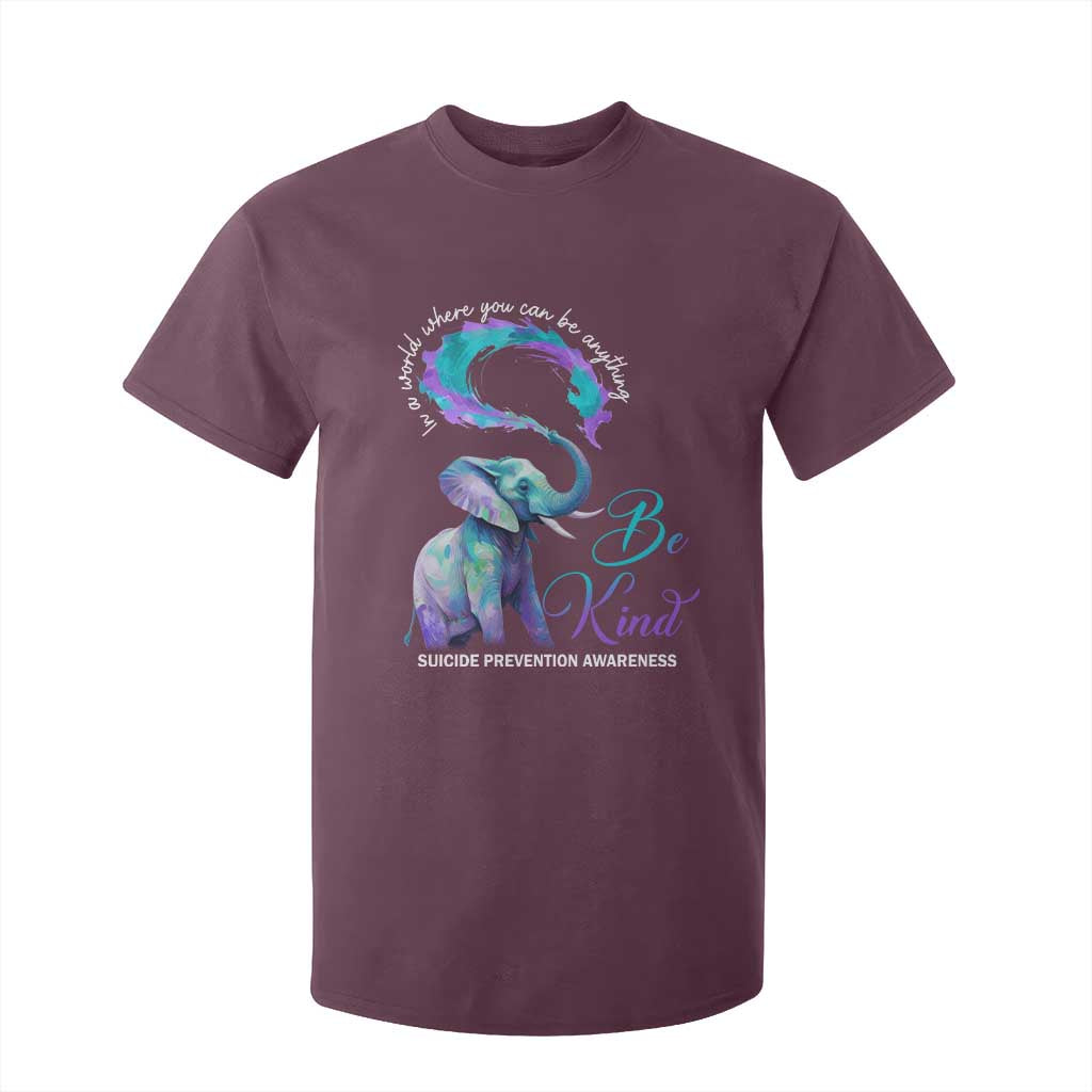 Suicide Prevention Support T Shirt For Kid In A World Where You Can Be Anything Be Kind Elephant