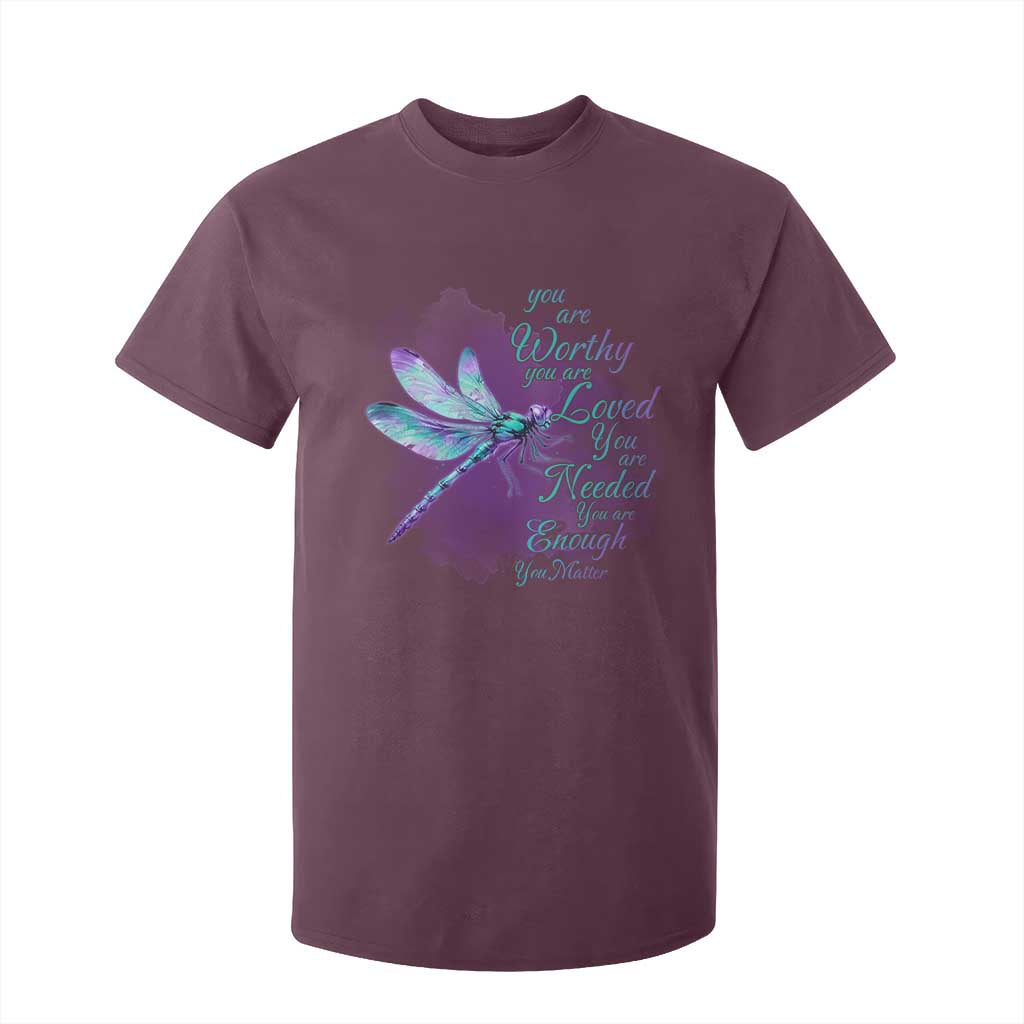 Suicide Prevention Support T Shirt For Kid You Are Worthy Loved Needed Enough Dragonfly