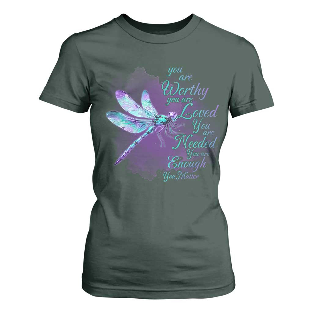 Suicide Prevention Support T Shirt For Women You Are Worthy Loved Needed Enough Dragonfly