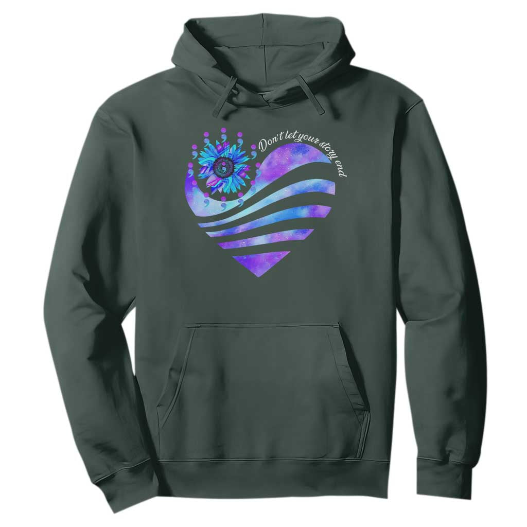 Suicide Prevention Support Hoodie Don't Let Your Story End Heart Semicolon Sunflower