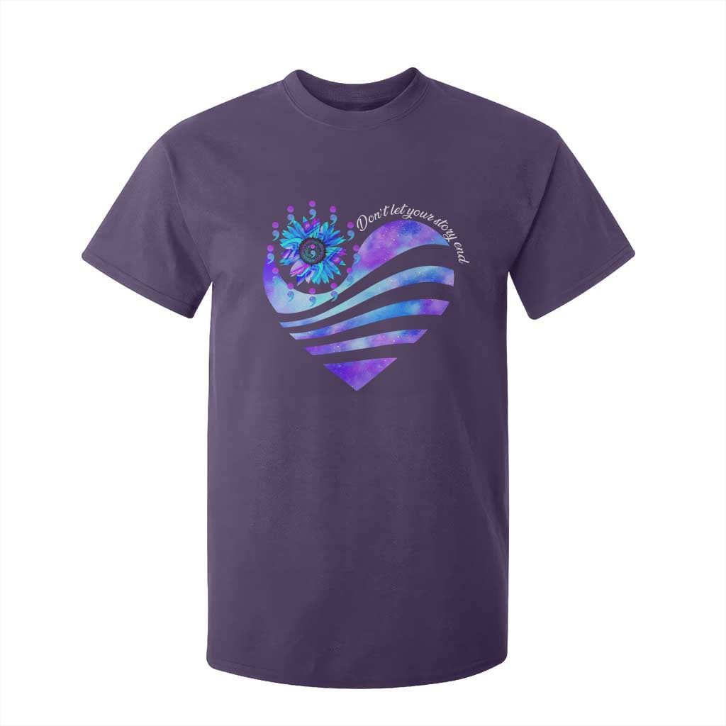 Suicide Prevention Support T Shirt For Kid Don't Let Your Story End Heart Semicolon Sunflower