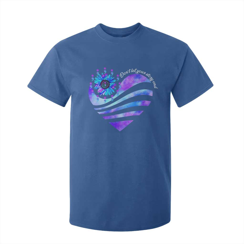 Suicide Prevention Support T Shirt For Kid Don't Let Your Story End Heart Semicolon Sunflower
