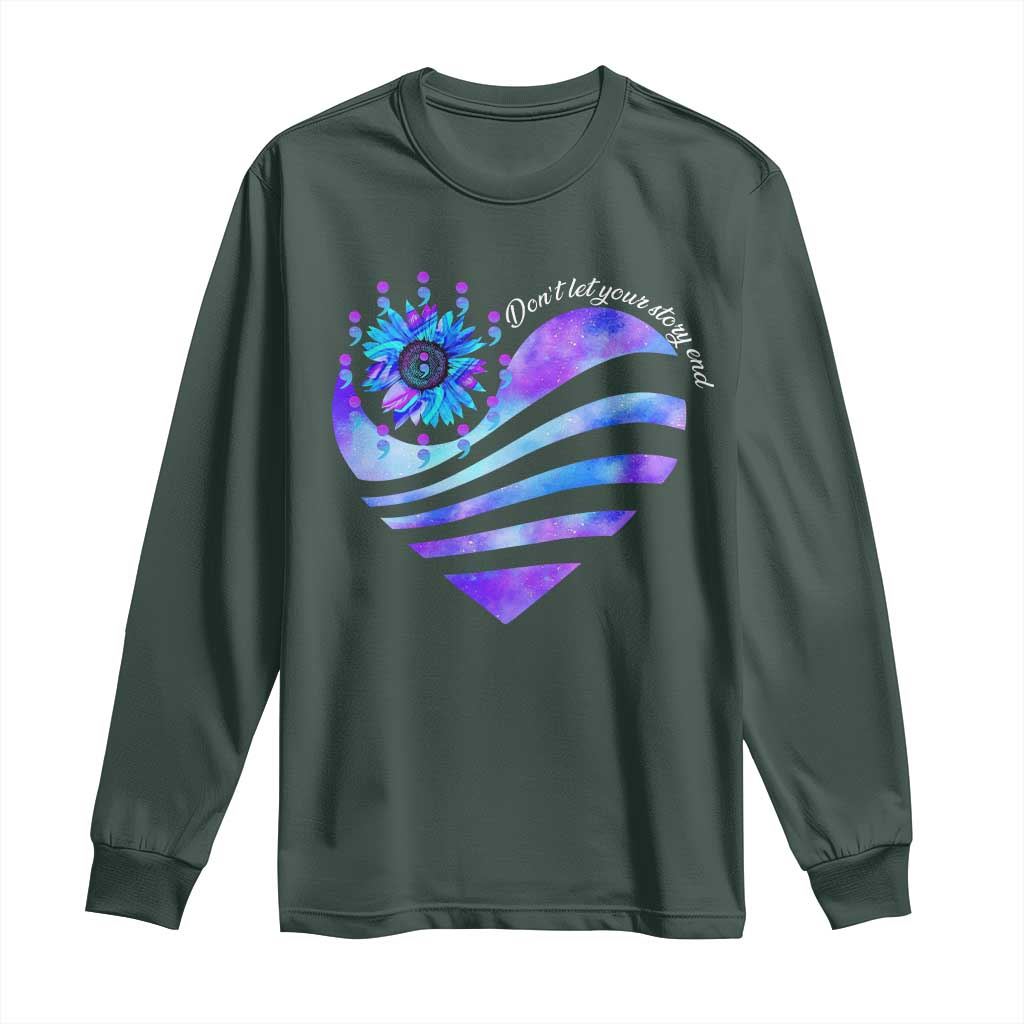 Suicide Prevention Support Long Sleeve Shirt Don't Let Your Story End Heart Semicolon Sunflower