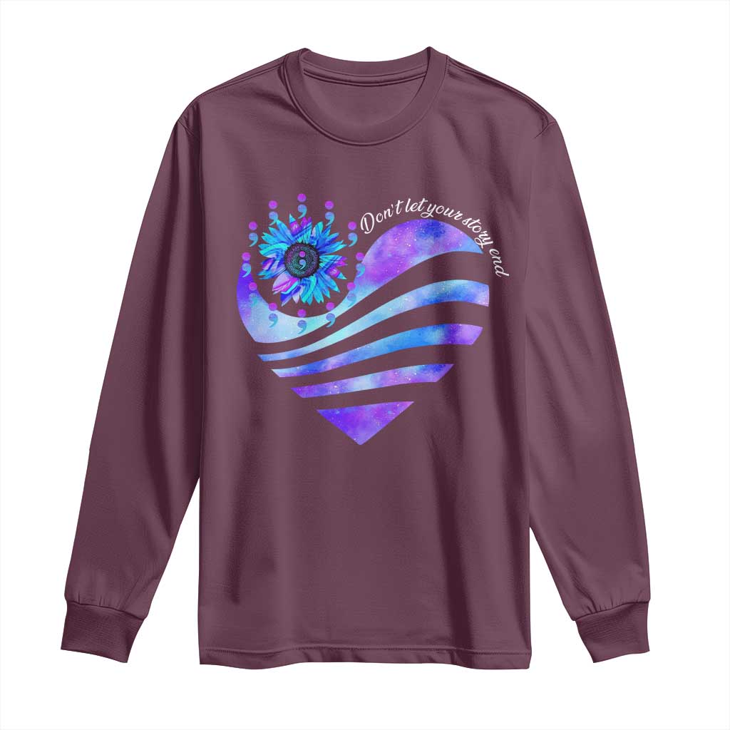 Suicide Prevention Support Long Sleeve Shirt Don't Let Your Story End Heart Semicolon Sunflower