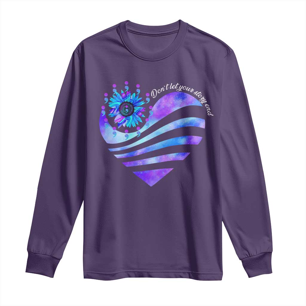 Suicide Prevention Support Long Sleeve Shirt Don't Let Your Story End Heart Semicolon Sunflower