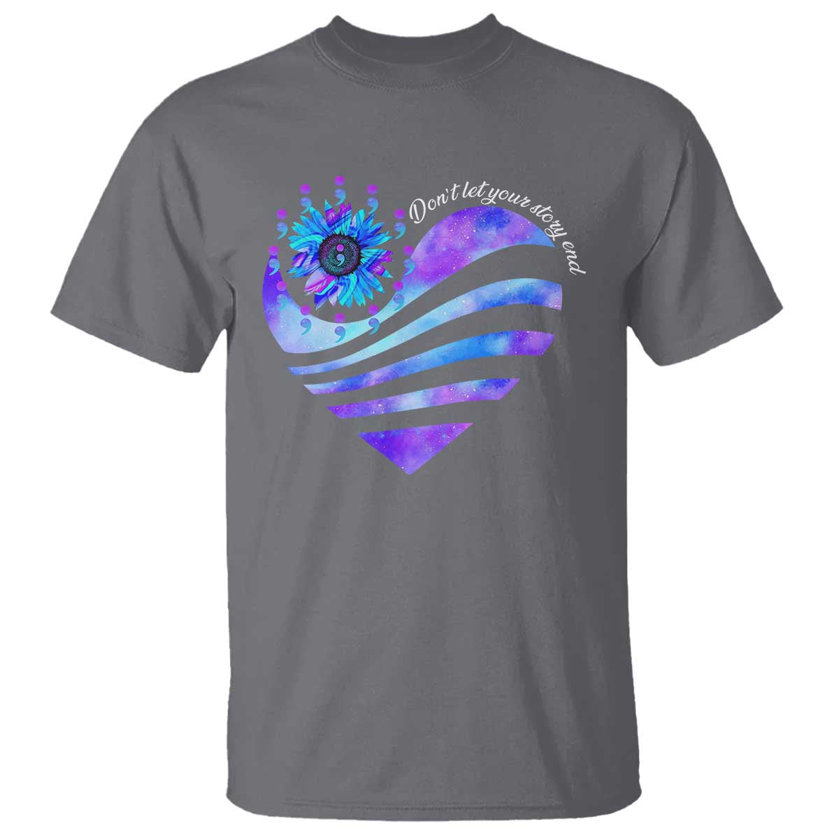 Suicide Prevention Support T Shirt Don't Let Your Story End Heart Semicolon Sunflower