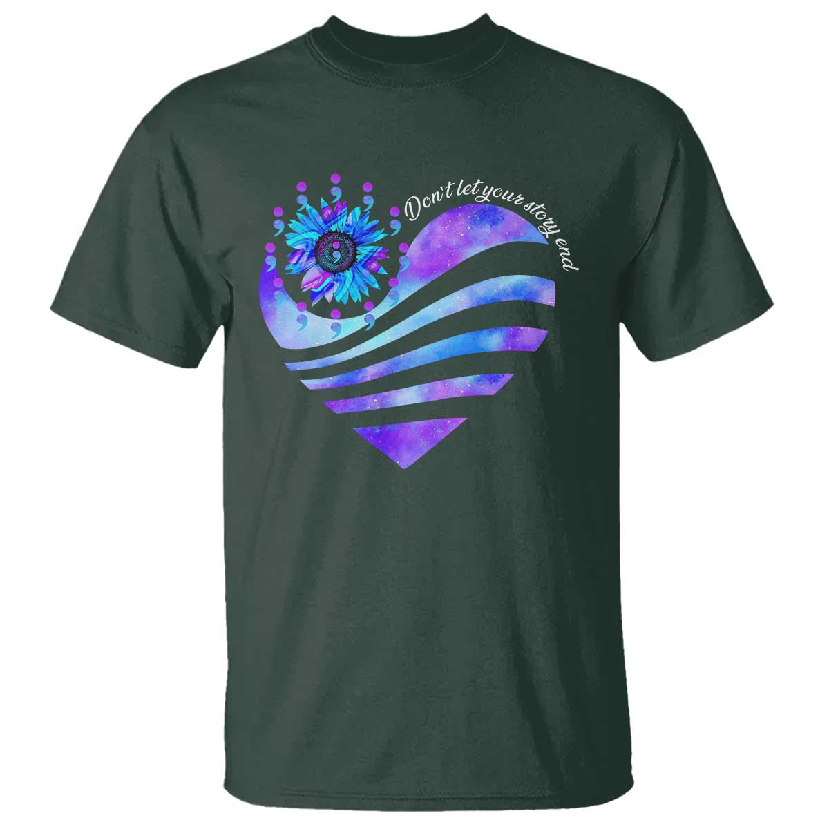 Suicide Prevention Support T Shirt Don't Let Your Story End Heart Semicolon Sunflower
