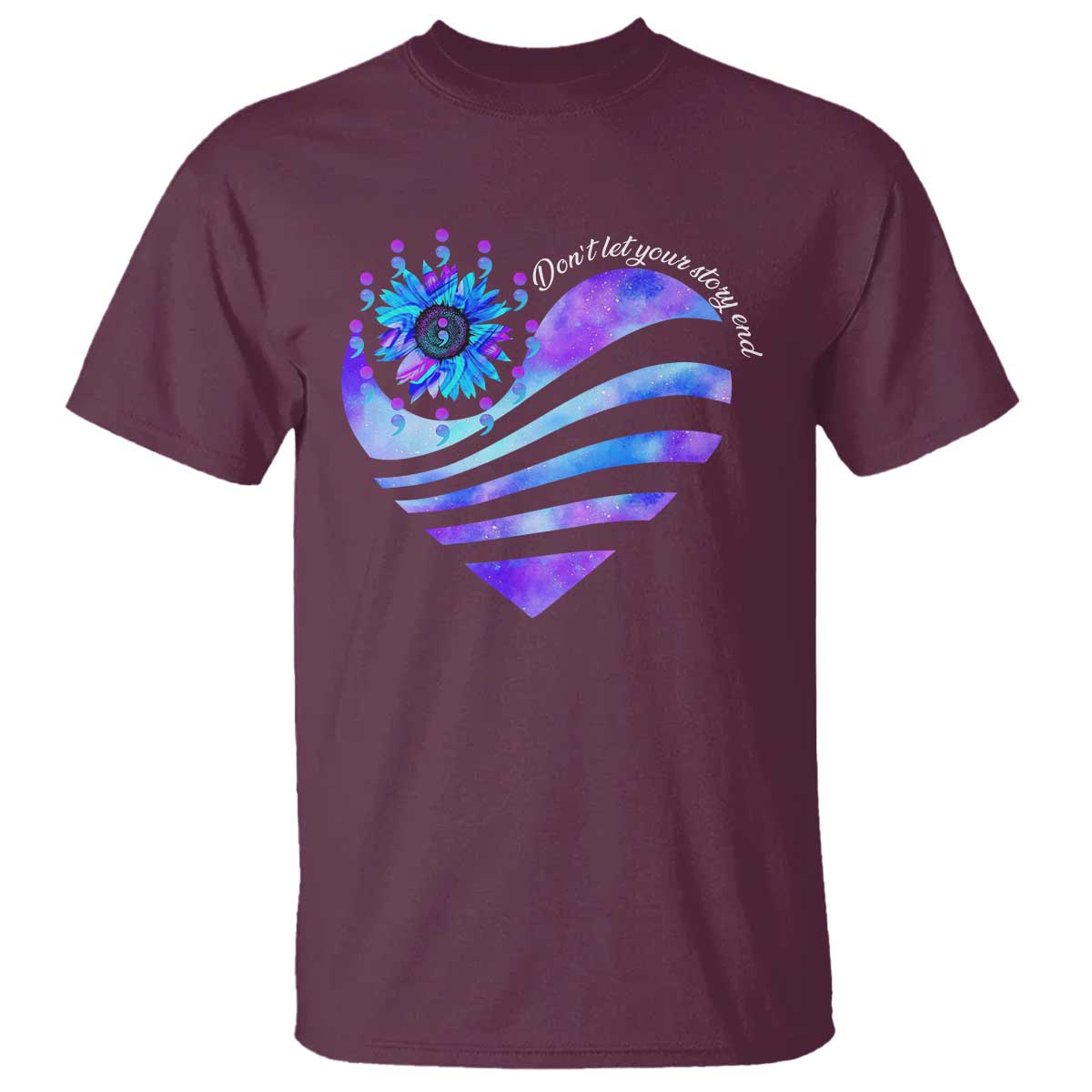 Suicide Prevention Support T Shirt Don't Let Your Story End Heart Semicolon Sunflower